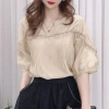 This Hong Kong-style retro lace patchwork half-sleeved chiffon shirt is a new French loose, slimming and versatile top trend for women in summer 2025 Specification image